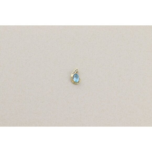 Pendant Only 10k Yellow Gold Natural Blue Topaz & Diamond Pendant 5/8" x 3/8" - Picture 7 of 8